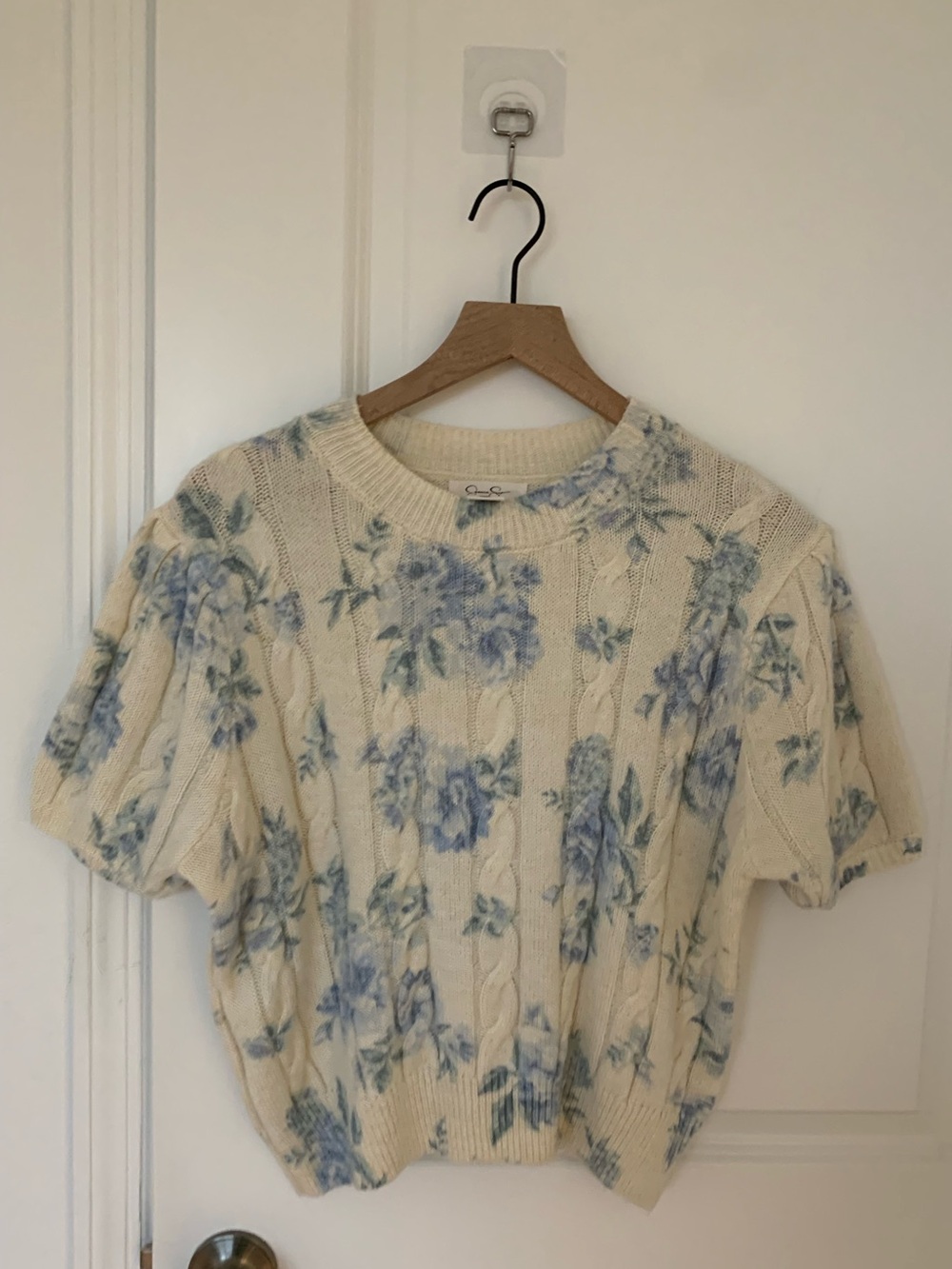 Jessica Simpson Cream Sweater with Light Blue Floral Pattern
